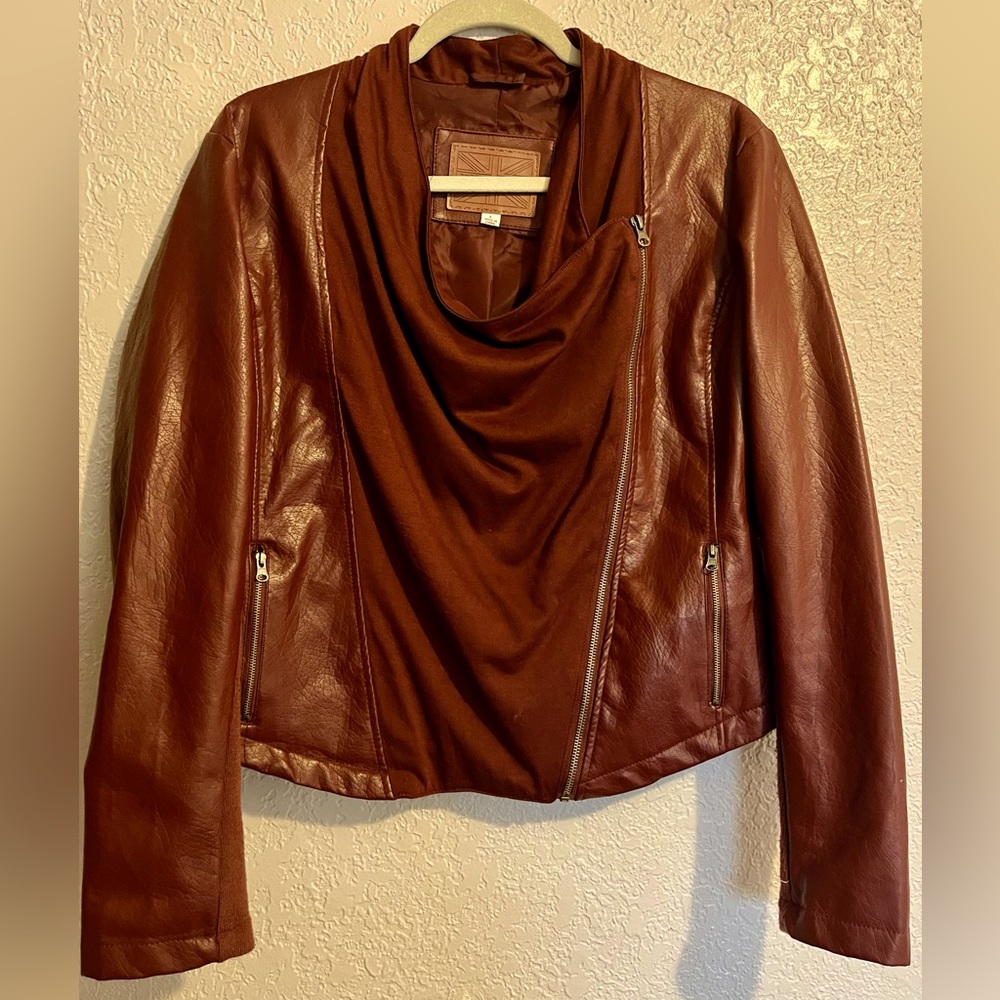 Miss London Faux leather jacket in maroon